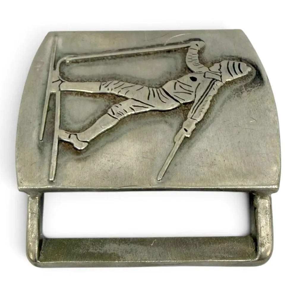 Vintage 1970s John E McCann Pewter Cross Country Skier Belt Buckle Wenham MA